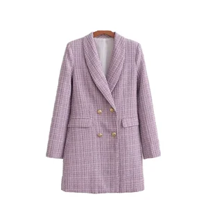 Customize SHENZHU Spring Vintage European American Women's Purple Woolen Loose Long Full Sleeve Coat 6058 Rabbit Button