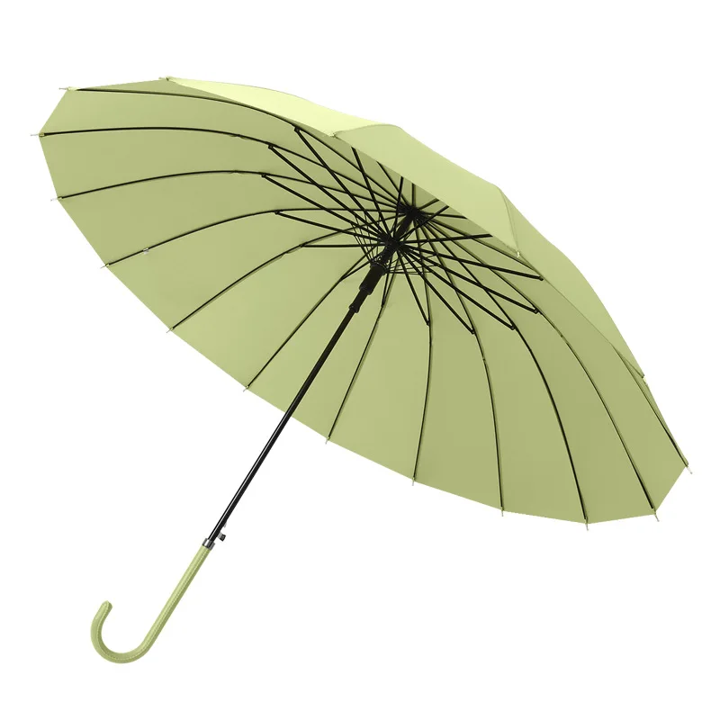 16-Spoked Fresh Style Color Scheme Curved-Handle Straight-Shaft Automatic Men’s Women’s Long-Handle Rain Umbrella Advertising