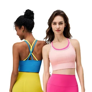 High-intensity Sports All-in-one Underwear Women's Contrast Color Shockproof Running Yoga Fitness Vest Pilates Breathable Bra