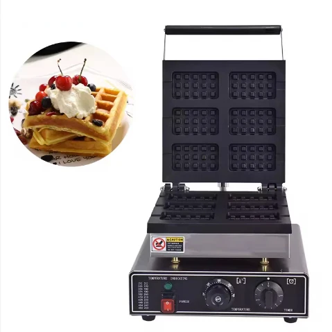 Factory  waffle machine electric Square shape 6-slice waffle maker Stuffed waffle maker Stainless steel 1.5KW