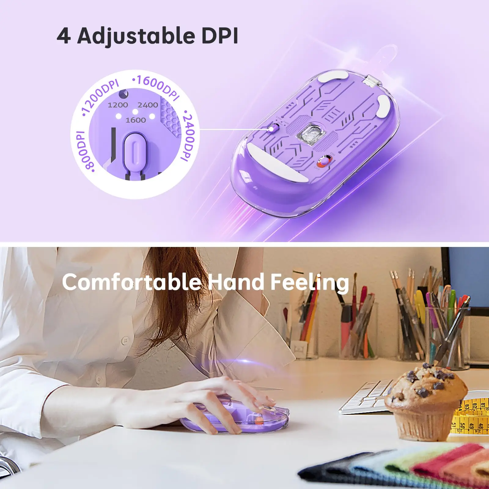 Meetion BTM005 Dual Mode Transparent BT Rechargeable Mouse Wireless Computer Ergonomic Gaming Mouse for Laptop Pc