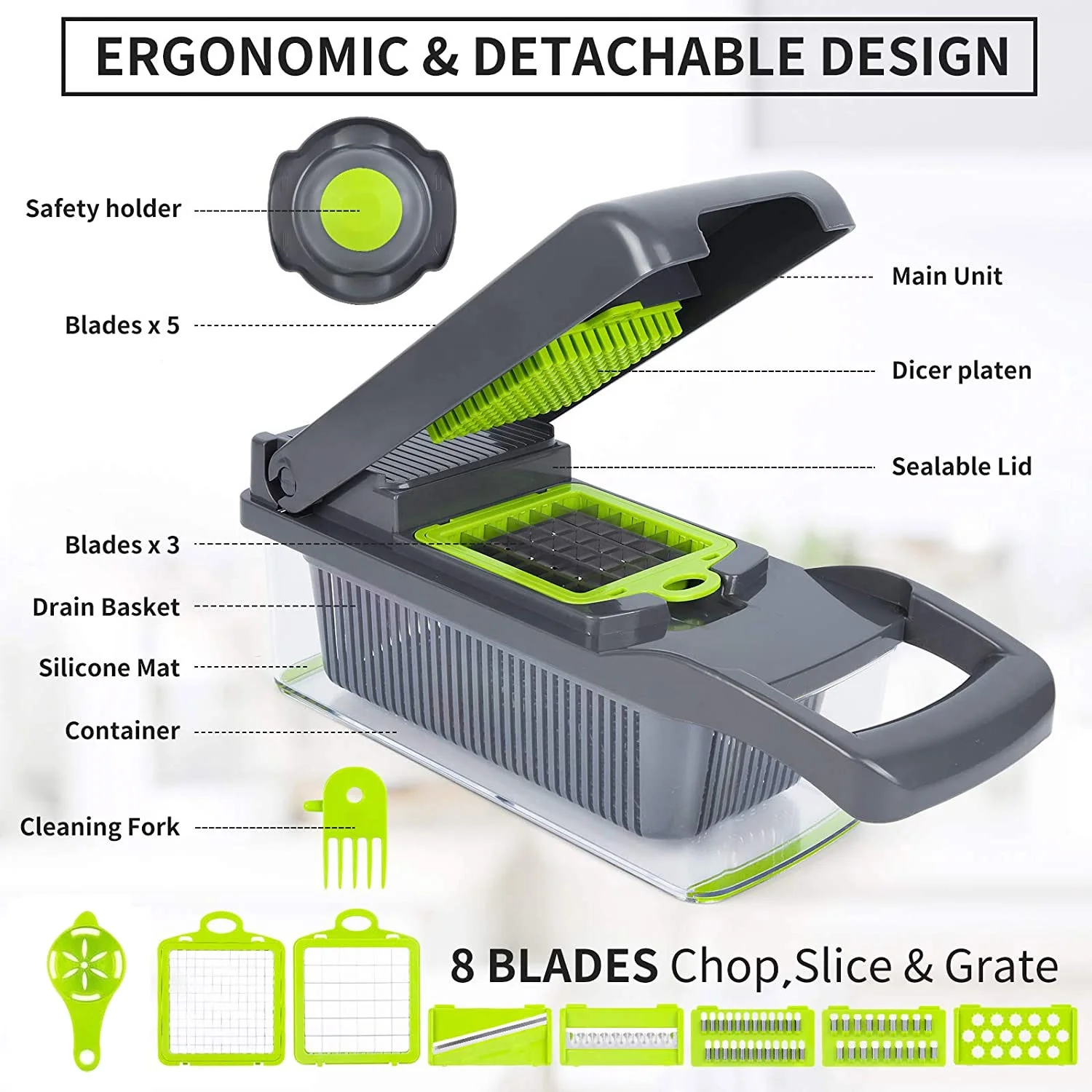 Kitchen Multi 15 in 1 Manual Mandoline Fruit Cutter Onion Dicer Veggie Slicer Vegetable Chopper