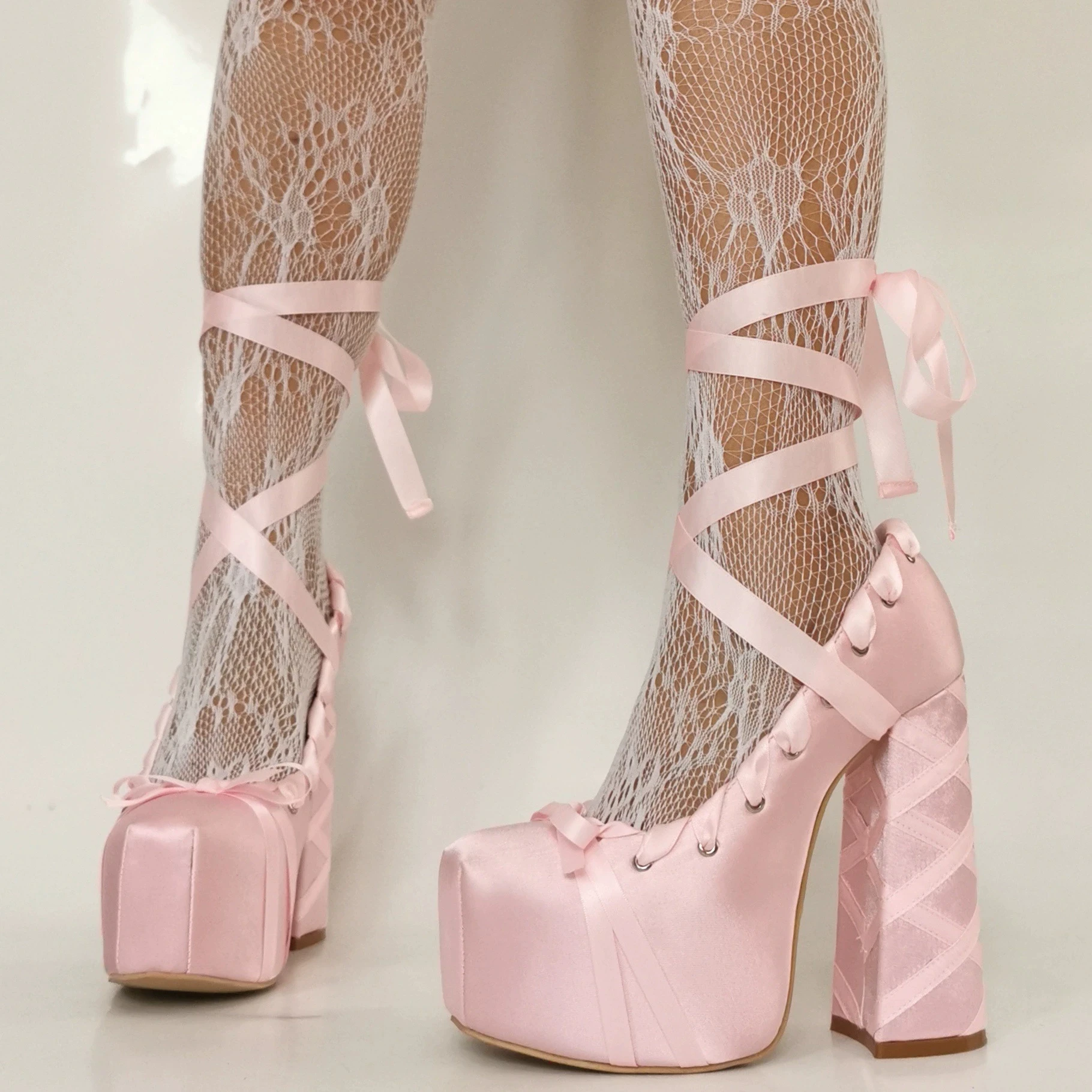 2025 Satin Square Toe Ballet Shoes Lolita Platform Thick-heeled Women Thick-heeled Shoes Chunky Heel Pumps Dance Shoes - Image 4