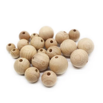 Natural Wood Baby Teether Toys Teething Baby Rattle Beads Round/Hexagon Beech Wood Beads Wholesale