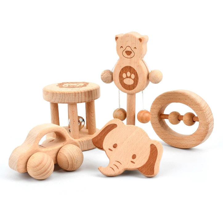 Toddler Juguetes Para Bebes Teether Wooden Rattles Elephant car waldorf toys Musical Instrument wooden toys baby wood rattle