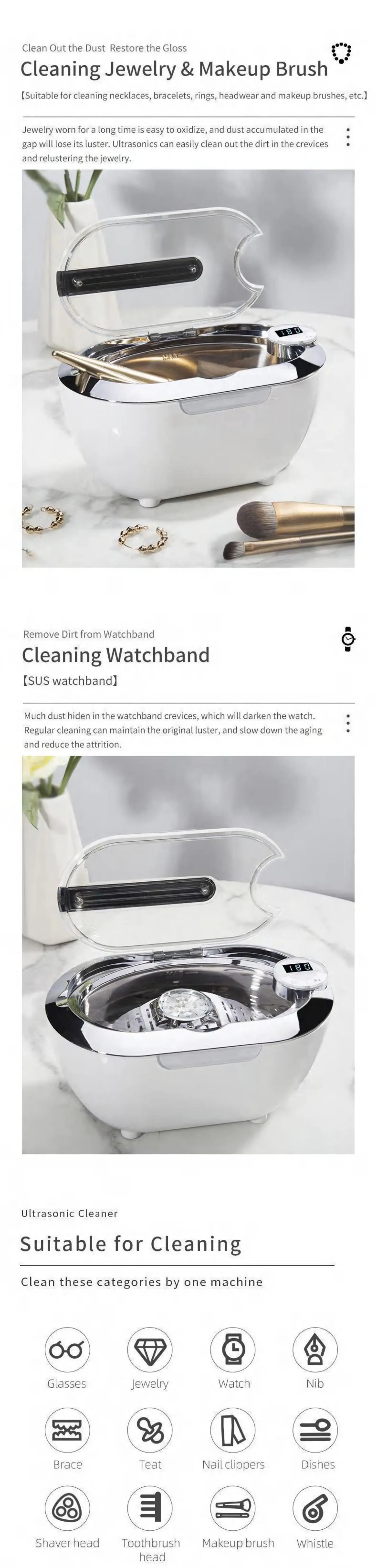 Professional Ultrasonic Jewelry Cleaner 700ml Large Capacity CD-3840 Household Ultrasonic Cleaners