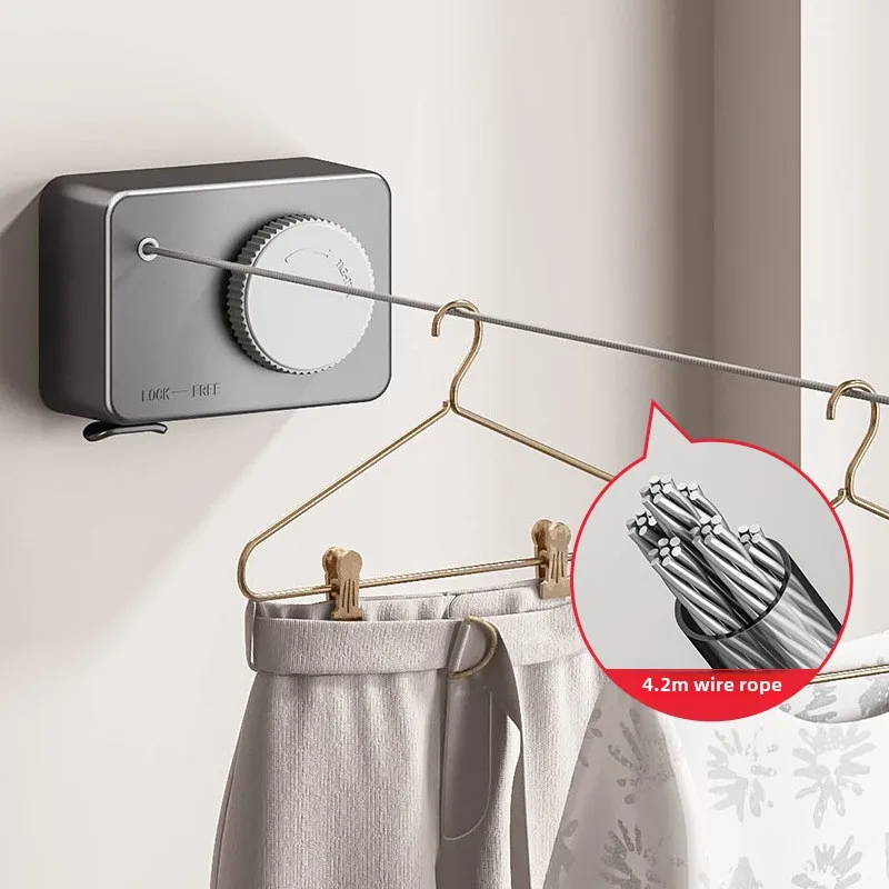 Upgraded Metal Drying Line Retractable Steel Wire Rope Rack No-Drill Clothesline for Indoor/Outdoor Balcony Bathroom