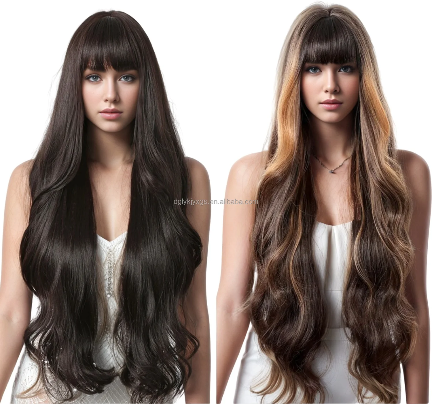 Damen-Perücke Mit Locken, Lang, Synthetisch – Welliger Look Mit Farbverlauf (Gradient)