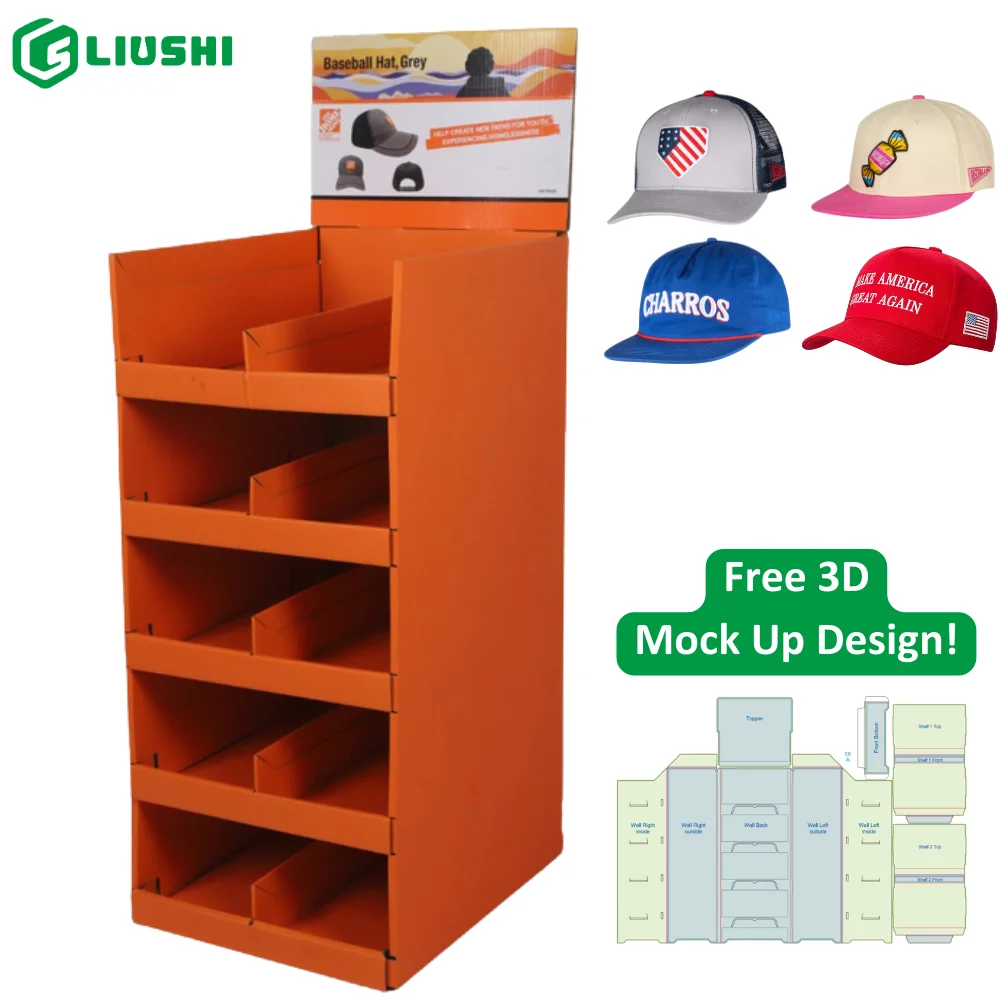 Custom Cardboard Pop Floor Cardboard Estante Para Gorras Baseball Bucket Cap Rack Display Hat Display Stand for Supermarket