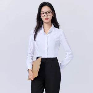 Elegant Women's Shirts, White Shirts, Long-sleeved Shirts, Office Ladies Business Shirts, Solid Women's Work Tops