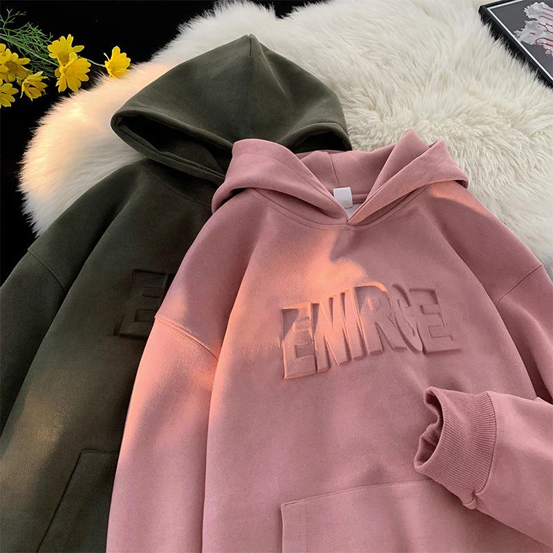 100% Cotton Women Pullover Streetwear Hoodie Casual Oversize Winter Embossed Hoodies Emboss logo Y2k Sweatshirt