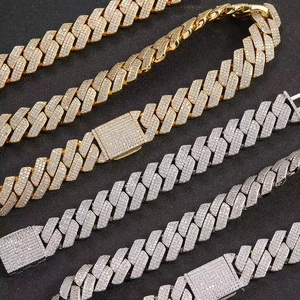 Hip Hop Jewelry 18mm Three Rows Full Iced Out Cubic Zircon Diamond Cuban Link Chain Necklace for Men