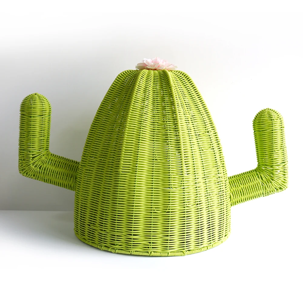 XH Novelty Plastic Rattan Resin Wicker Handmade Woven Dog Furniture Cactus Shape Pet  Basket House Cat Bed