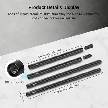 For SmallRig 15mm Rod System 1659 Aluminum Alloy Connectors M12 Thread Rod Cap Camera Rig Matte Box Follow Focus 15mm Tube Pack detail image