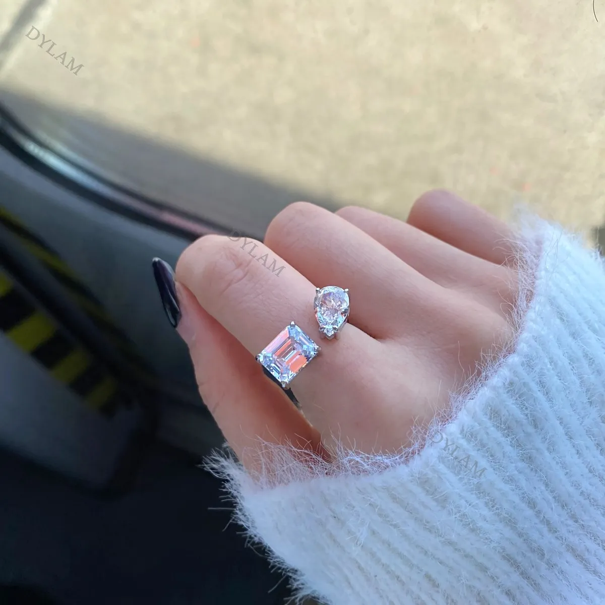 KAKODIY Adjustable Engagement Double Cubic Zirconia Pink Rectangular Open Ring 8A Zircon 925 Sterling Silver Matte Ring detail 4