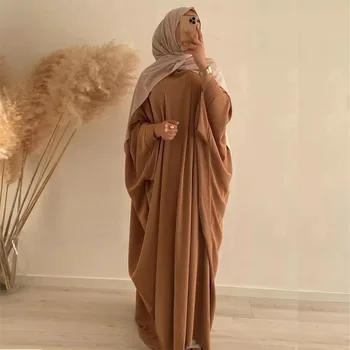 Muslim Woman Dress Bat Sleeve Islamic Dubai Turkish Islam Praying Garment Solid Dubai Loose Robe Abaya