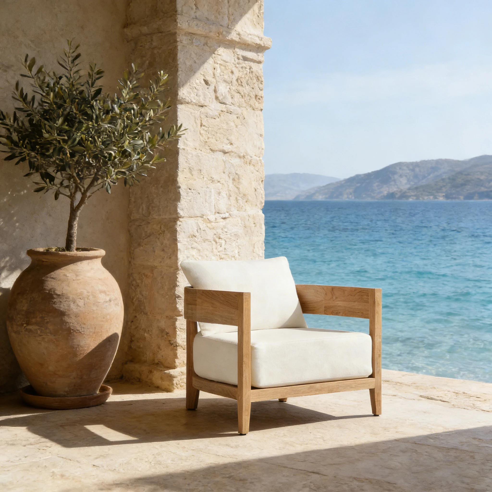 Natural Teak Wood Relaxation Chair Featuring Water-Resistant Seat Pad for Outdoor Garden Terrace and Poolside