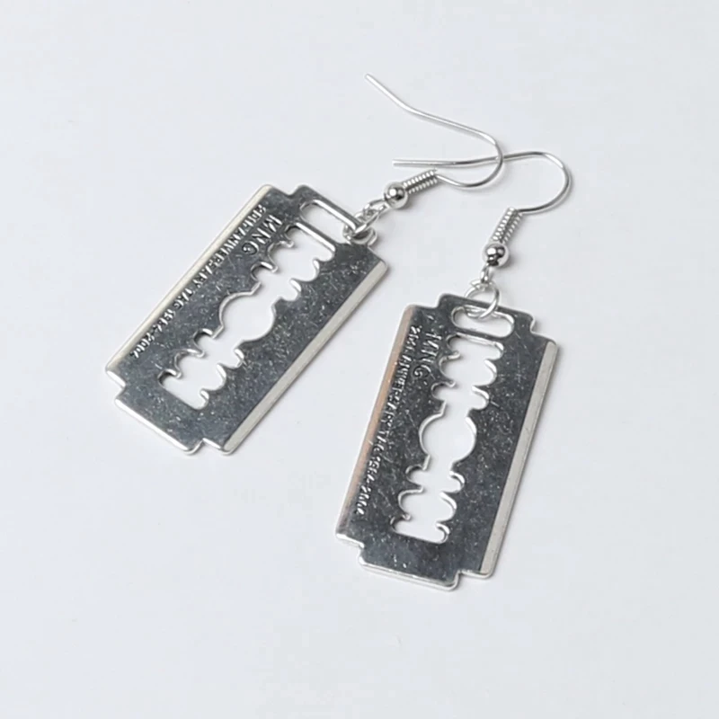 Razor Blade Earrings , Gothic, silver color, Emo Jewellery , Goth , Pu –  magicun