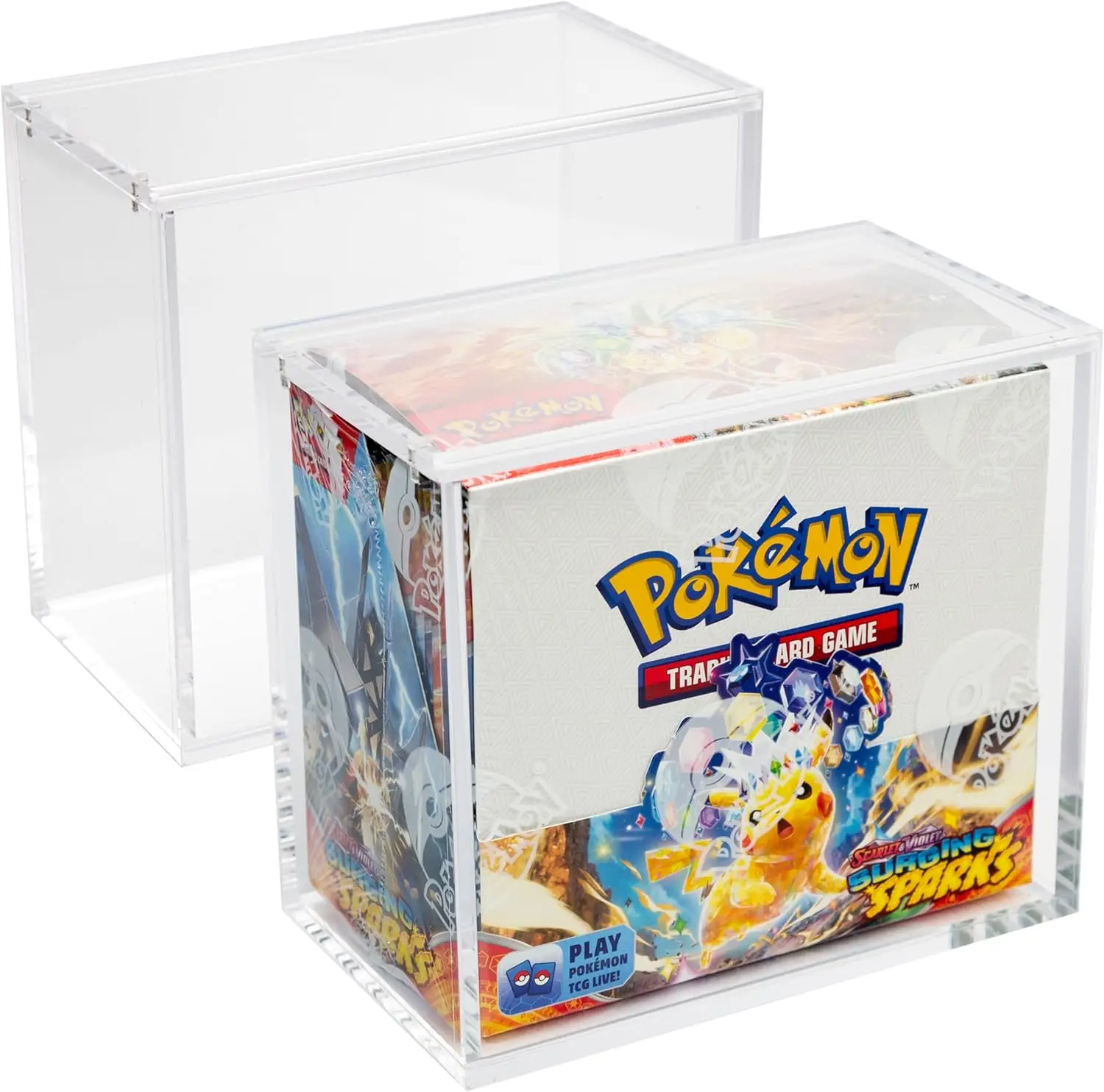 Moderní a jednoduchá průhledná akrylová výstavní skříňka o tloušťce 5 mm pro booster box PKM s odolným magnetickým posuvným víkem, ochranní skříňka pro uskladnění