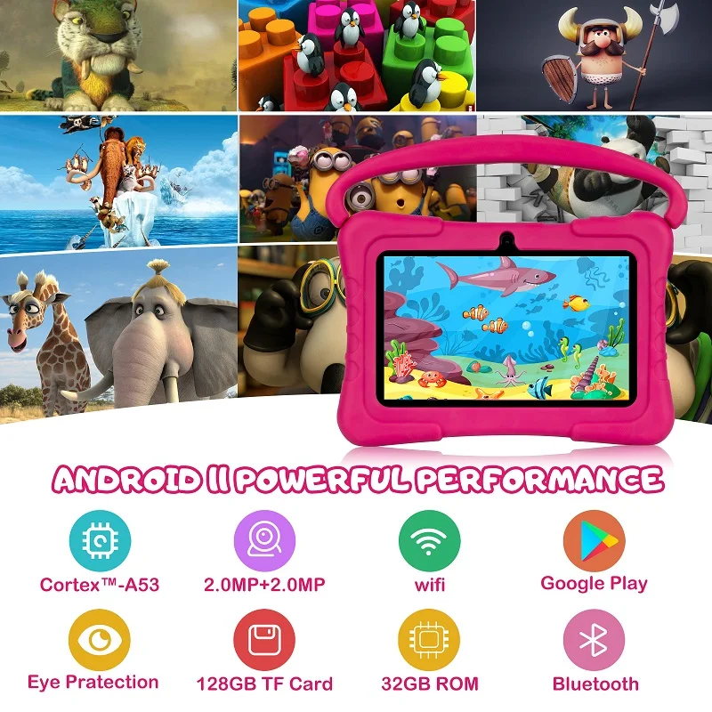 7 Inch Android 11 Quad Core Wifi Tablet PC Kids Learning Educational Gaming with Parental Control Fast Shipping Tablette Enfants