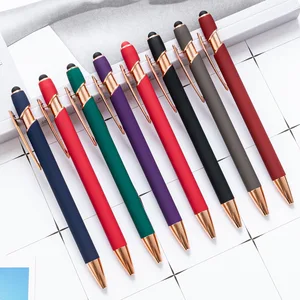Promotional Gift Aluminum Rose Gold Ball Point Stylus Metal Pen With Soft Rubber Touch Screens Custom Branded for Mobile Phone