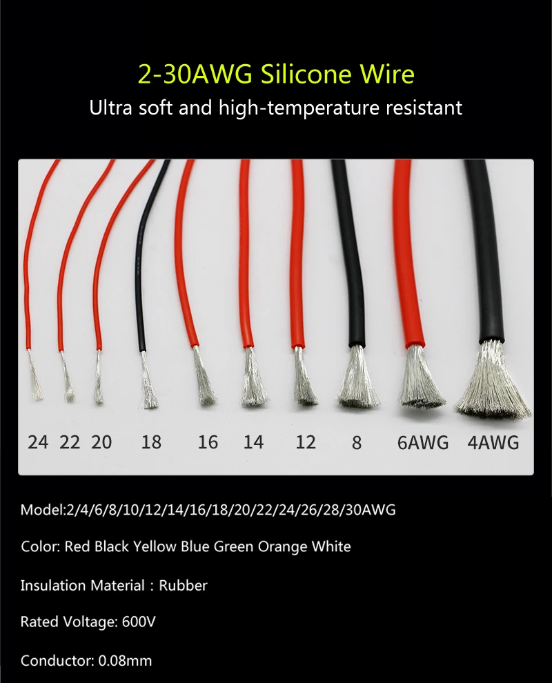 24/22/20/18AWG Copper Wire Electrical Tinned Flexible Silicone