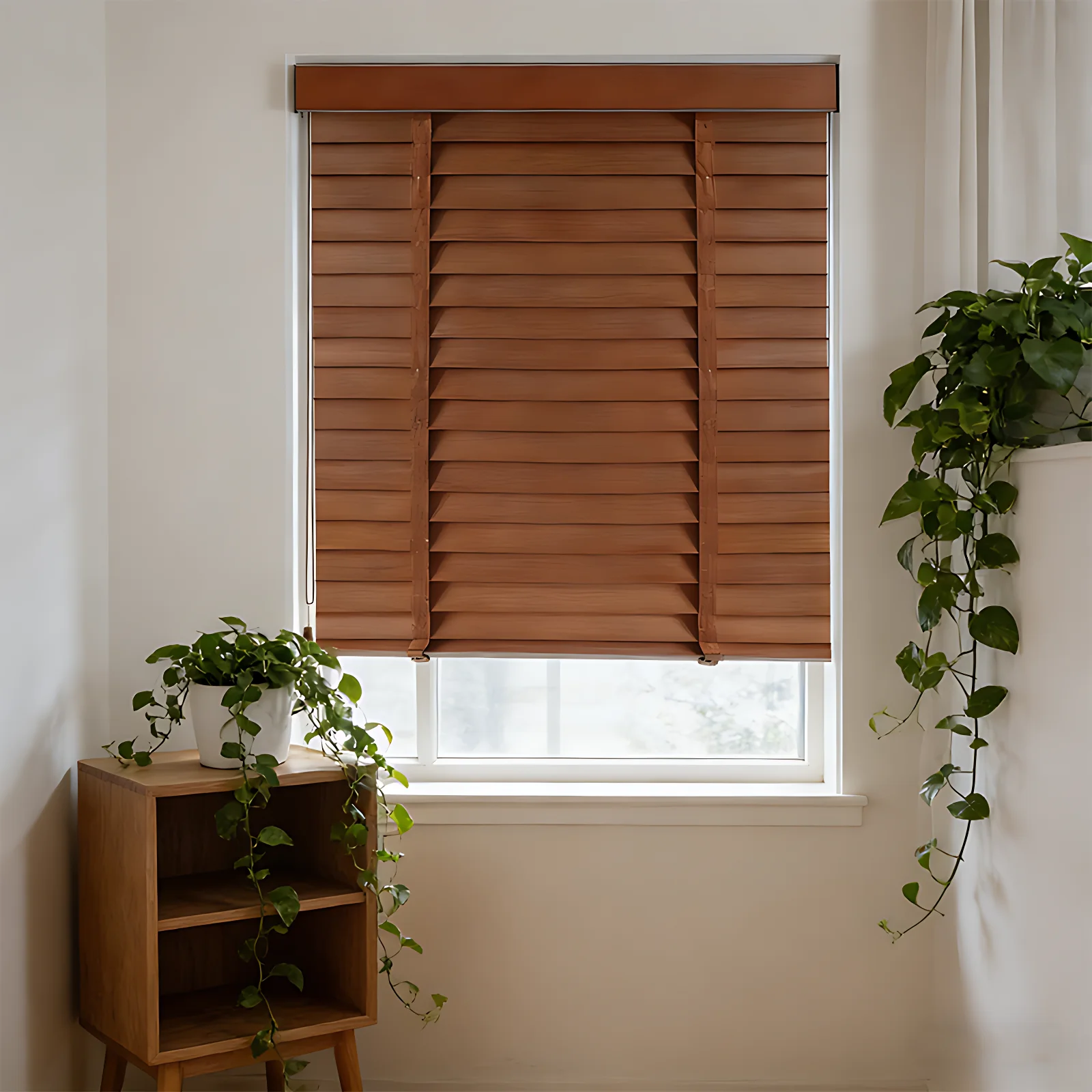 Custom Made-to-Measure Wood-Look Window Blinds - Light Filtering Dimmable Blinds for Home & Office Modern Interior Decor