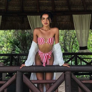 Vintage Striped Swimsuit Private Label Swimwear Thong Bikini Mature Women Bandeau Bikini