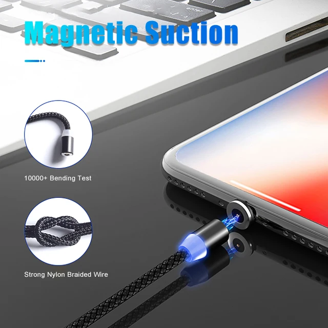 New Cell Phone USB Charger LED Magnet 3 in 1 Magnetic Charging  Cable