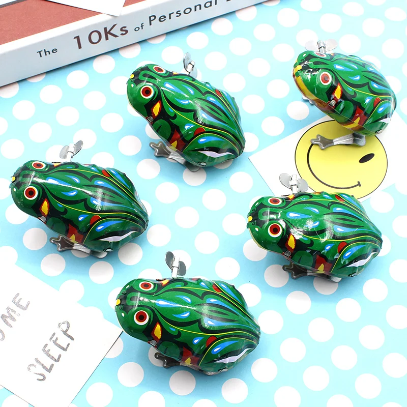 Жестяная лягушка, ностальгическая заводная игрушка на цепочке, железная игрушка животного для детей