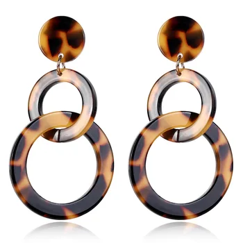 Amber Tortoise Shell Double Circle Acetate Board Acrylic Earrings Chain Link Geometric Round Acrylic Leopard Print Drop Earrings