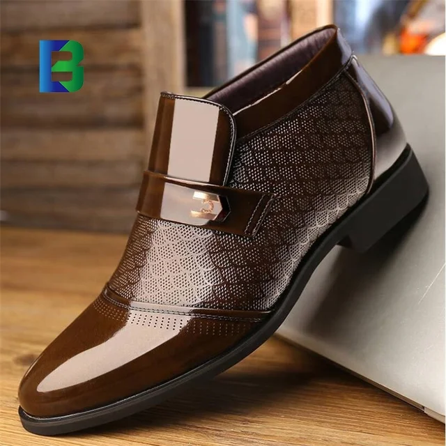 Autumn and winter new men's business high-top anti-skid plus cashmere men's leather shoes