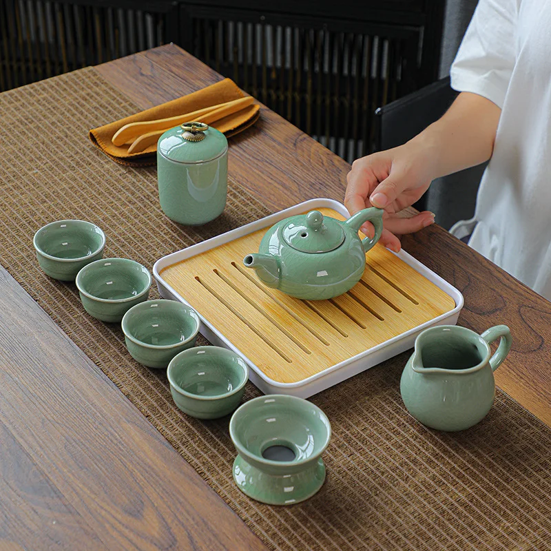 Custom Logo Portable Ceramic Teaware Set with Bag Teapot Travel Teaware, Gaiwan Tea Cups of Tea Ceremony Chinese Kung Fu Tea Set