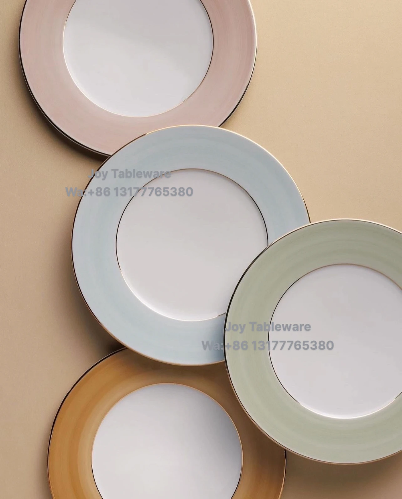 Joy Tableware New Arrival Multi-color Custom Gold-rimmed Rainbow Plate Bone China Dinnerware Set