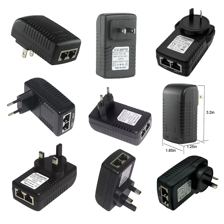 48V 24W 12V2A 24V1A POE Network Power Supply Adapter for CCTV  Camera Wifi LAN Ethernet with Power Led