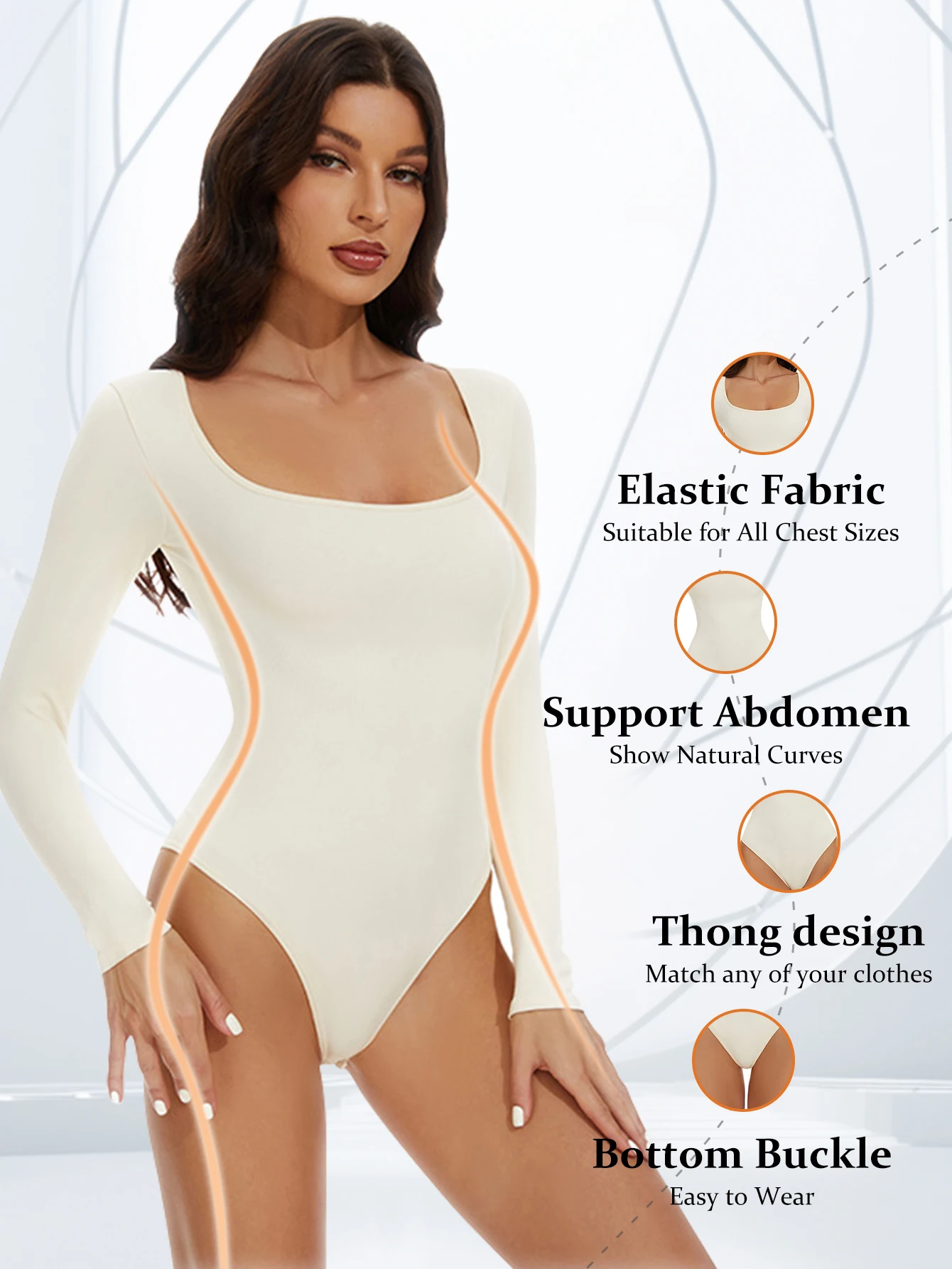 C6267 2023 Autumn New Seamless Thread Square Neck Waist Waist Buckle Shaping Bodysuit