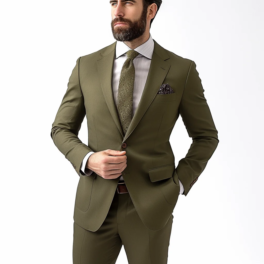 Costume Homme Olive Green Suits for Men Pieces Peaked Lapel Single  Breasted Blazer Sets Wedding Prom Groom Suit Jacket+Pant