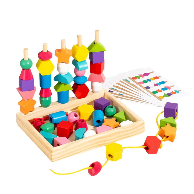 Montessori Wooden Toys Color Shape Matching Puzzle Game Colorful Beaded ...