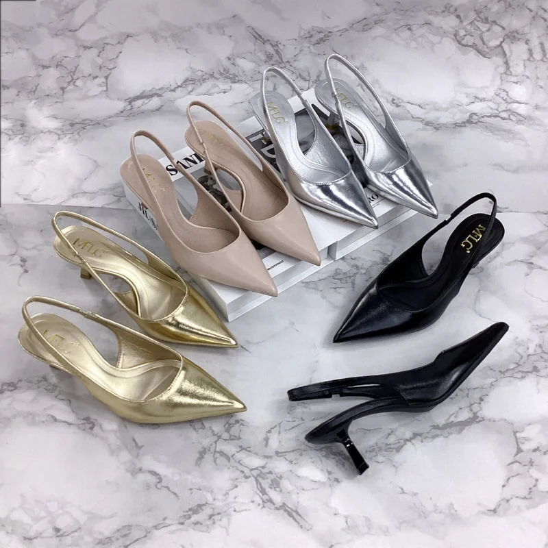 Y Black Gold Silver the New Nude Low Ladies Fine Heels Shoes Closed Toe  Pointed-toe Strap Women Heeled Sandals