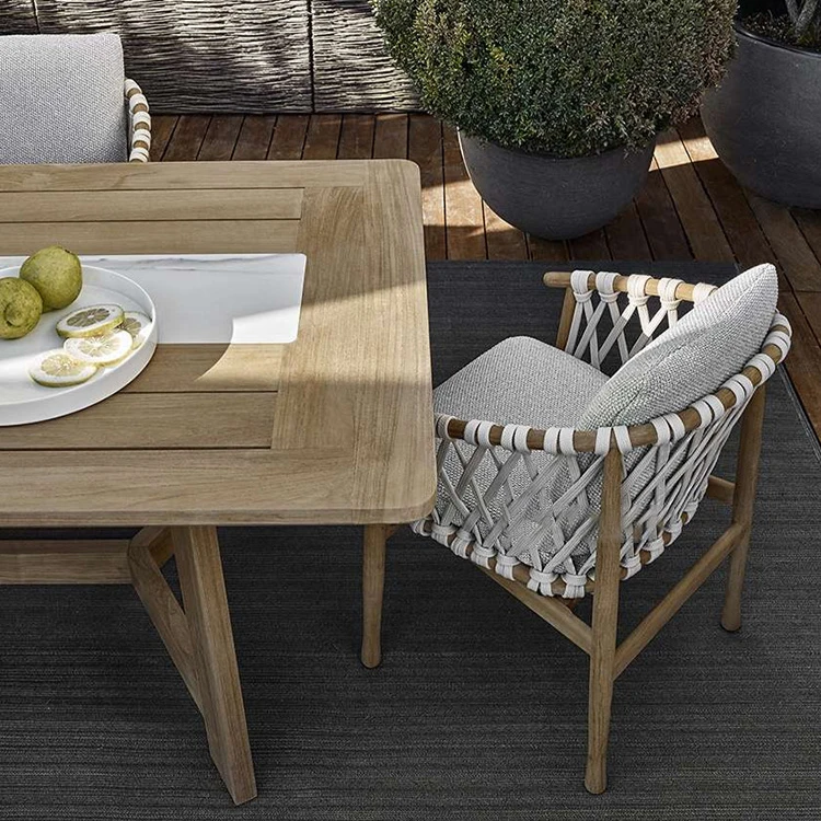 【アプリケー】 屋外裏庭家具椅子編組ロープ織りパティオガーデンチェアとテーブル Buy Outdoor Furniture Chair