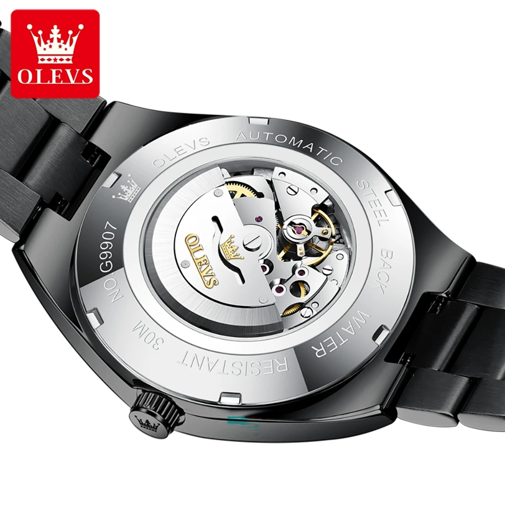 OLEVS 9907 High Quality   Gents Mechanical Watch  Stainless Steel Band Water Resist Calendar Simple Business Watch Supplier