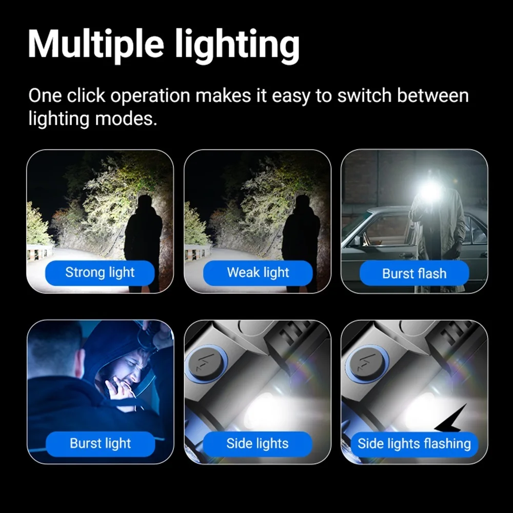 6x Led High Bright Mini Palm Small Flashlight USB Rechargeable Portable Magnet Torch Outdoor Hiking Camping Home Work Car Torch