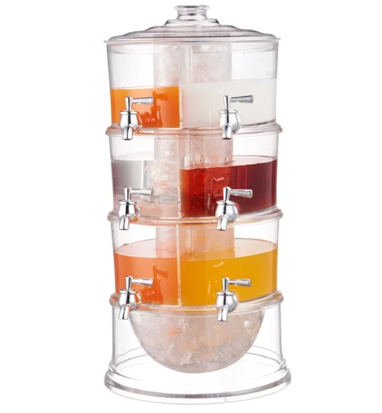 3-Tier Beverage Dispenser-Stackable Layers with Spigots & Ice