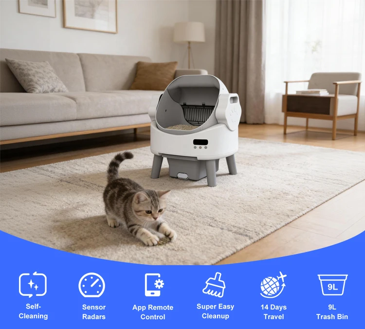 Automatic self-cleaning cat litter box with Tuya WiFi app control 80L capacity