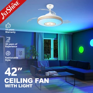 1stshine LED Ceiling Fan Bedroom Soft Wind Retractable LED RGB Lighting Ceiling Fan and Remote Control