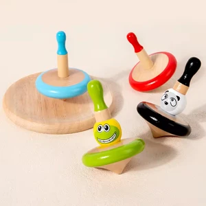 Customized Wooden Spinning Top Colorful Handmade Painted Wood Spinning Top Toy Desktop Flat Wooden Peg-Top Gyro Toy