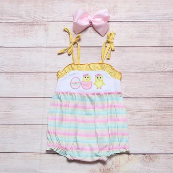 Smock Chick Embroidery Sleeveless Suspenders For Toddler Girls Baby Clothes Romper Rainbow Stripes Cute Baby Clothing