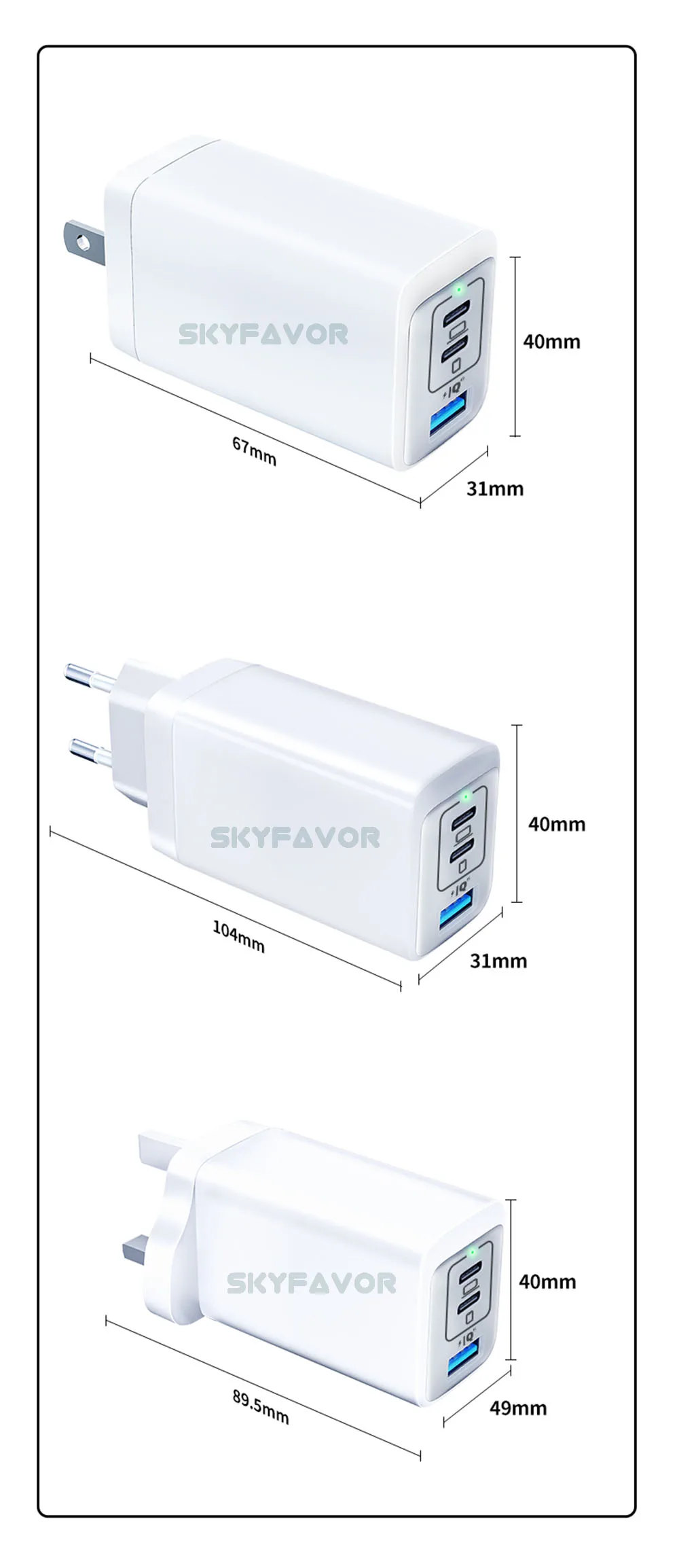 65W Gallium Nitride Charger with 3 USB Ports - Fast & Safe
