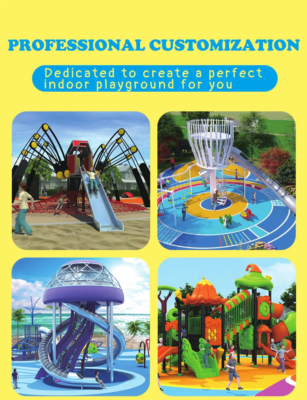 Custom Safe Outdoor Playground Equipment Tube Slide Climbing Rope Net Fitness Playground Kids