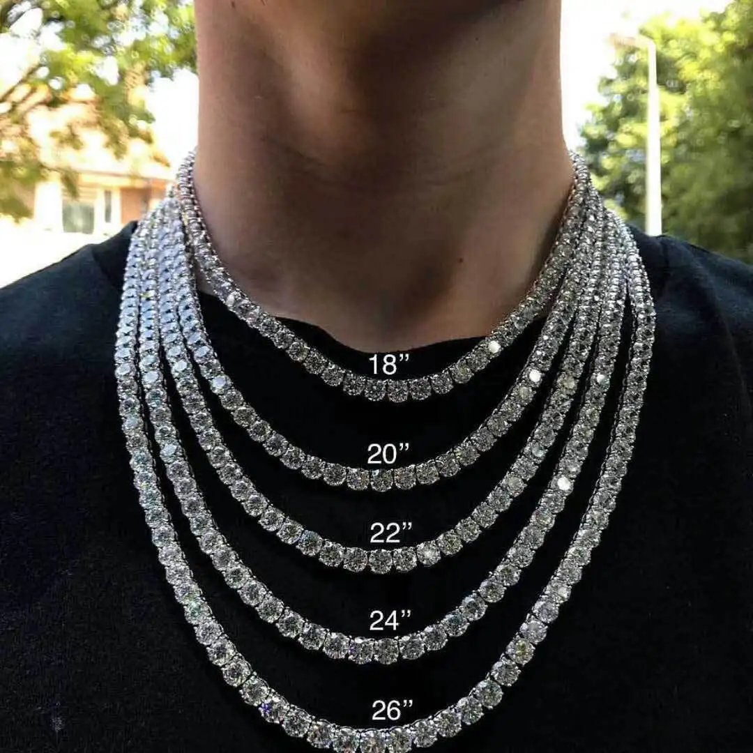 Ready Ship VVS Moissanite Diamond Tennis Chain Necklace Cheap Price Hip Hop Iced Out Chain Moissanite Chain